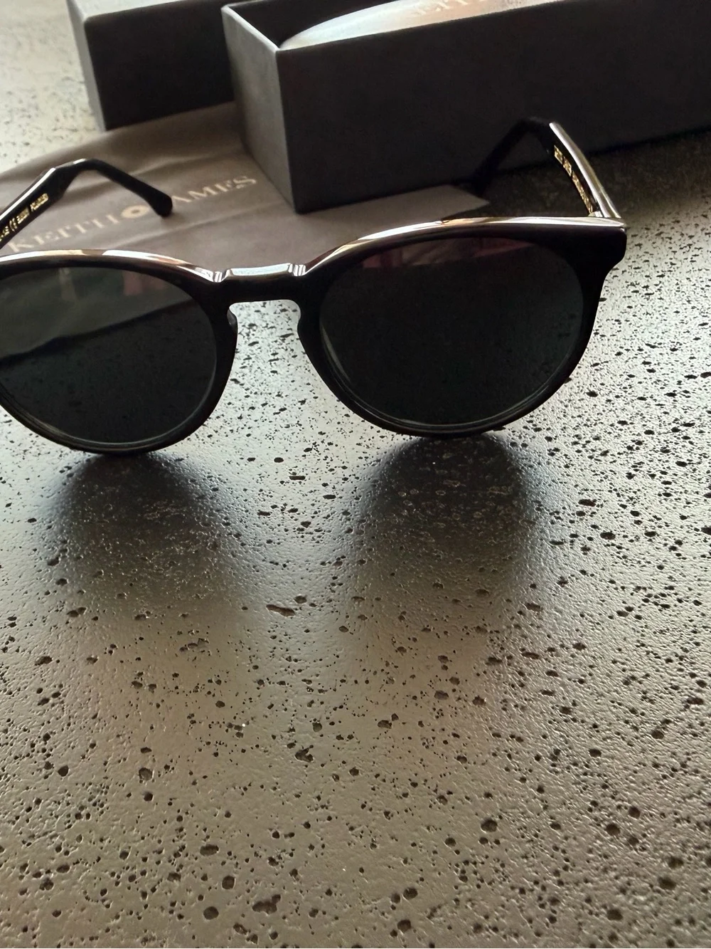 KEITH JAMES Moog Handmade in Italy Black Frames with Polarized Gray Lenses VGUC
